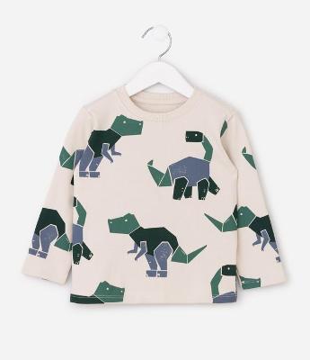 Camiseta Infantil Manga Longa Estampa Dinossauros – Tam 1 a 6 Anos