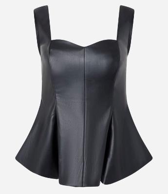 Blusa Peplum em PU com Decote Coração