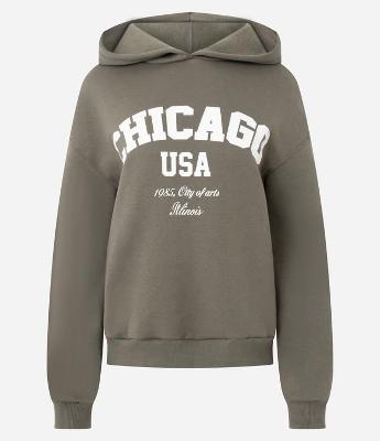 Moletom com Capuz e Lettering Chicago