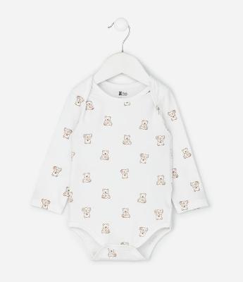 Body Infantil Manga Longa com Estampa Ursos – Tam RN a 18 Meses