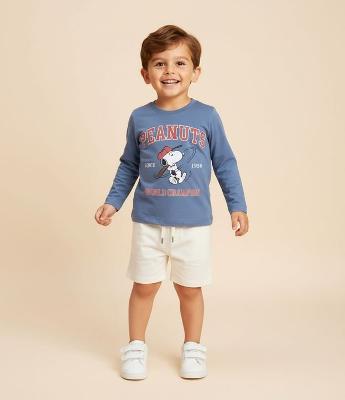Camiseta Infantil com Estampa Snoopy Baseball – Tam 2 a 6 Anos