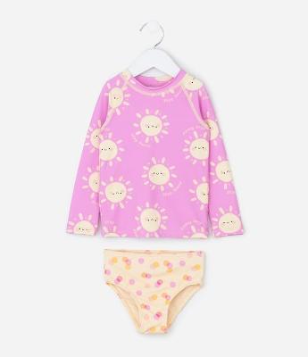 Conjunto Praia Infantil com Proteção UV Estampa Sol Fullprint – Tam 1 a 4 Anos