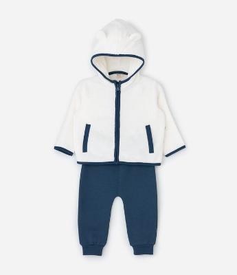 Conjunto Infantil Casaco com Capuz e Calça Bordado de Urso – Tam 0 a 18 Meses