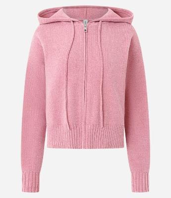 Cardigan em Tricô Chenille com Capuz e Zíper