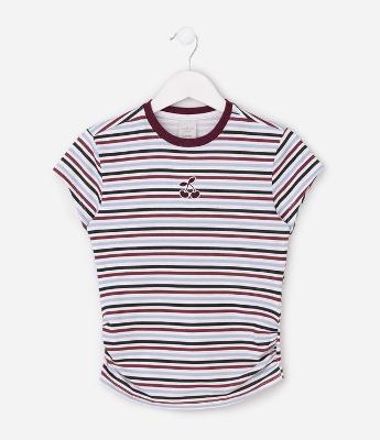 Blusa Slim Infantil Listrada com Drapeado Lateral – Tam 5 a 16 Anos