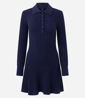Vestido Curto em Tricô Texturizado com Gola Polo