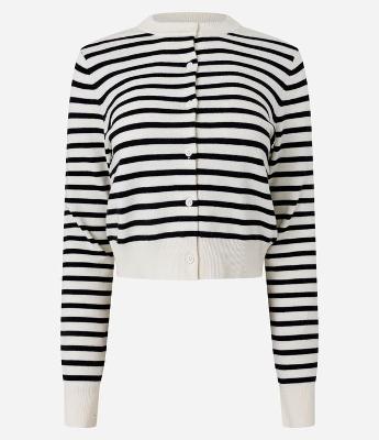 Cardigan Curto em Tricô Listrado com Gola Redonda