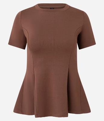 Blusa Peplum em Ponto Roma e Gola Redonda