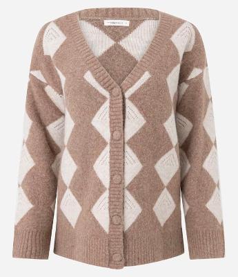 Cardigan Alongado em Tricô com Estampa Xadrez Argyle
