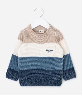 Casaco Infantil em Tricô Chenille com Blocos de Cores – Tam 0 a 18 Meses