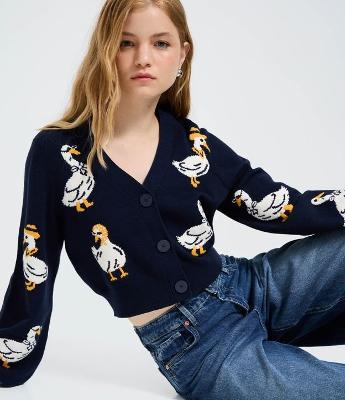 Cardigan Cropped em Tricô com Ícones de Patas