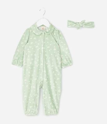 Macacão Bebê e Faixa de Cabelo com Estampa Floral – Tam 0 a 18 Meses