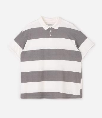 Camiseta Oversized Listrada com Gola Polo Curve & Plus Size