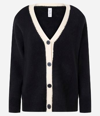 Cardigan Alongado em Tricô Texturizado com Linhas Contrastante e Botões