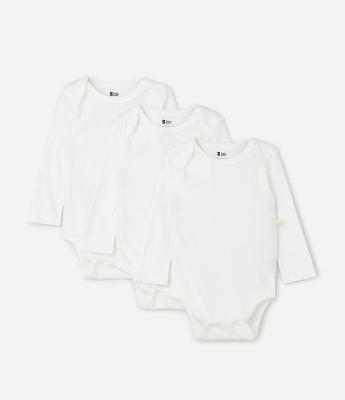 Kit 03 Bodies Bebê Manga Longa em Suedine – Tam RN a 18 Meses