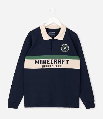Polo Infantil Minecraft Sport Club com Manga Longa – Tam 5 a 14 Anos
