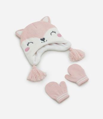 Conjunto Touca com Luvas com Carinha Bordado – Tam U