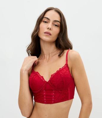 Sutiã Alongado em Tule com Bordado Floral
