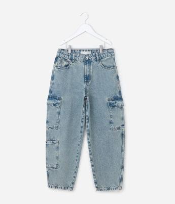 Calça Infantil Jeans Slouchy Cargo – Tam 7 a 16 Anos