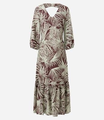 Vestido Longo Estampado em Viscose com Manga Bufante