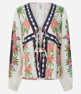 Blusa Bata em Viscose com Estampa Floral e Amarração
