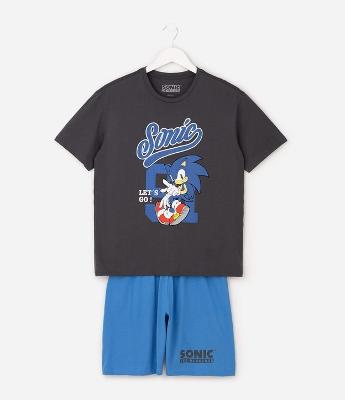 Pijama Infantil Sonic com Camiseta e Short – Tam 5 a 16 Anos