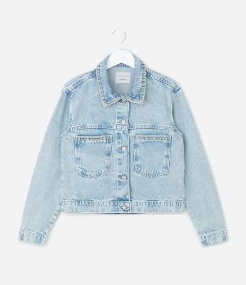 Jaqueta Infantil em Jeans com Bolsos – Tam 7 a 14 Anos