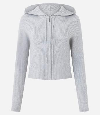 Cardigan em Tricô com Capuz e Zíper
