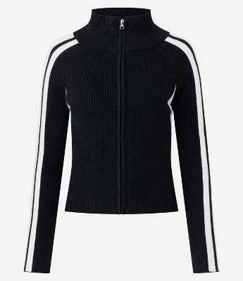 Blusa em Tricô com Zíper e Listras Contrastantes nas Mangas