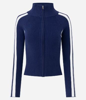 Blusa em Tricô com Zíper e Listras Contrastantes nas Mangas