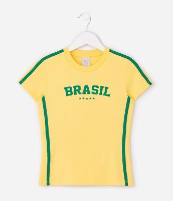 Camiseta Infantil Baby Look com Estampa Brasil – Tam 5 a 16 Anos