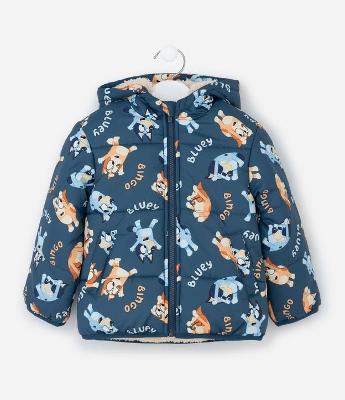 Jaqueta Infantil Puffer com Capuz e Estampa Bluey – Tam 1 a 6 Anos
