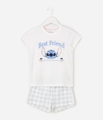 Pijama Infantil Meia Malha com Estampa Stitch – Tam 5 a 14 Anos