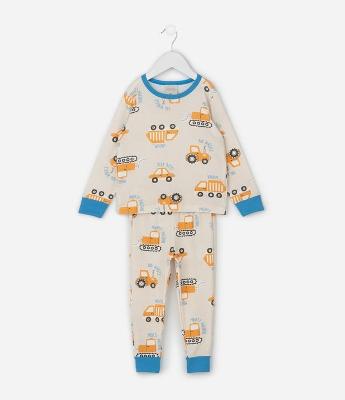 Pijama Infantil em Ribana com Estampa Tratores – Tam 1 a 6 Anos