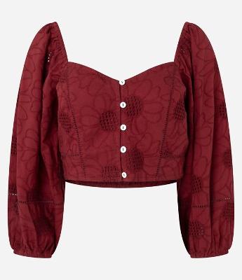 Blusa Manga Bufante em Laise com Decote Coração