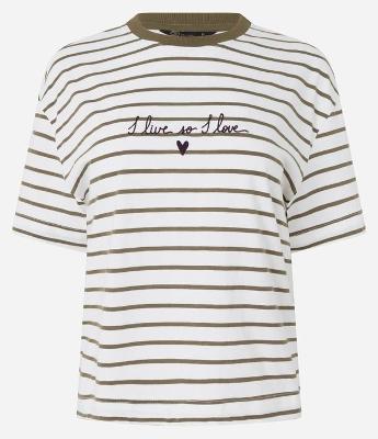 Camiseta Box em Algodão Listrada e Bordado I Live so I Love