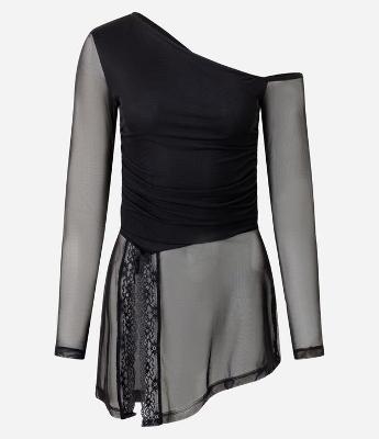 Blusa Assimétrica em Tule com Renda