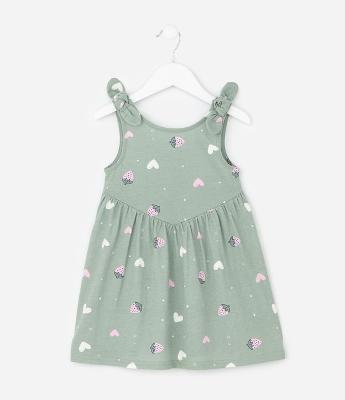 Vestido Infantil em Algodão com Estampa de Corações - Tam 1 a 6 Anos
