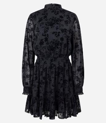 Vestido Curto em Tule Floral Flocado