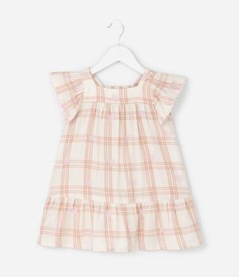 Vestido Infantil em Tricoline com Estampa Xadrez - Tam 1 a 6 Anos