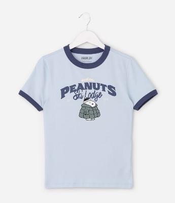 Camiseta Manga Curta Snoopy com Detalhes Contrastantes