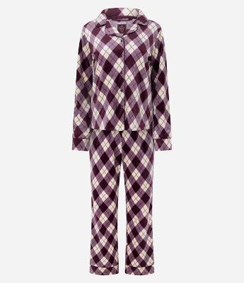 Pijama Longo Americano em Plush em Xadrez Argyle