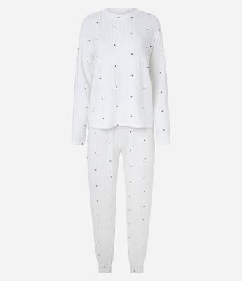 Pijama Longo em Tricô com Estampa de Cerejas