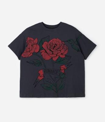 Camiseta Oversized em Meia Malha com Estampa Rosas Curve & Plus Size