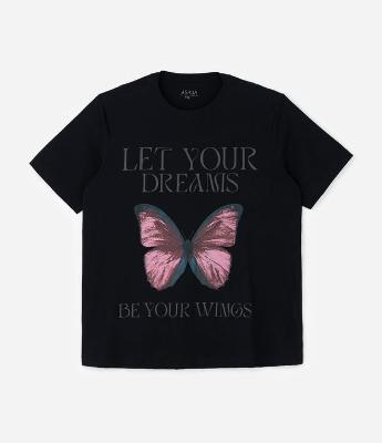 Camiseta Alongada em Meia Malha com Estampa Borboleta Curve & Plus Size