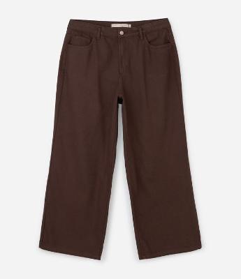 Calça  Wide Leg em Sarja com Elástico Interno Curve & Plus Size