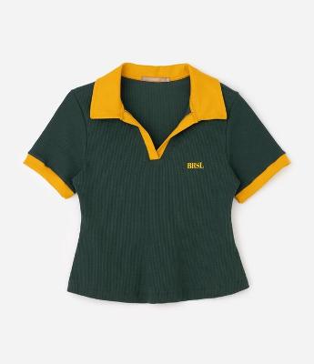 Blusa Baby Look Esportiva com Gola Polo Curve & Plus Size