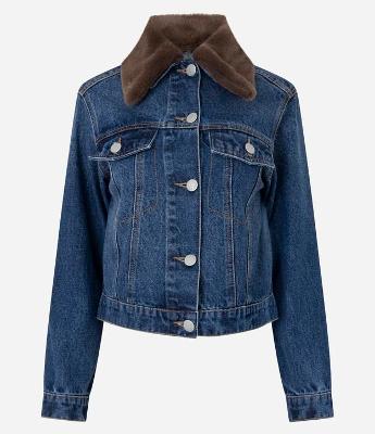 Jaqueta Regular Jeans com Gola em Pelo
