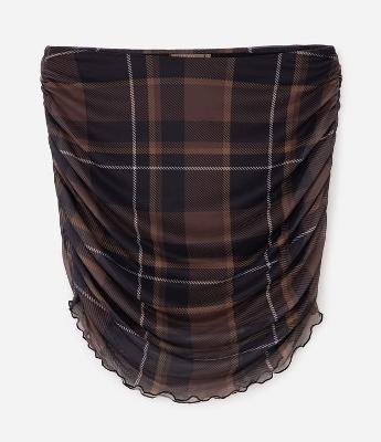 Saia Mini em Tule Xadrez com Franzido Curve & Plus Size