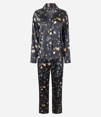 Pijama Longo Americano em Cetim com Estampa Floral